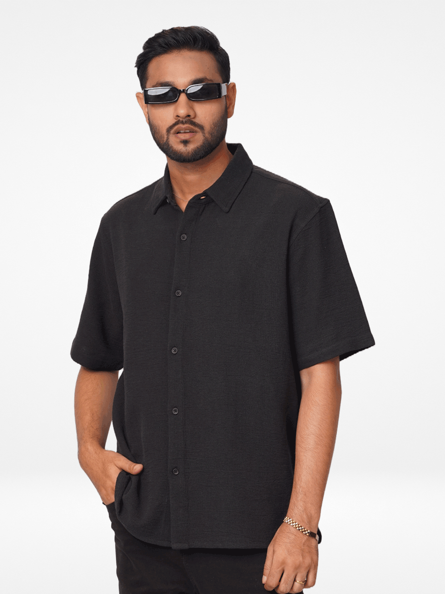 Men's Relaxed-Fit Half-Sleeve Casual Shirt Black