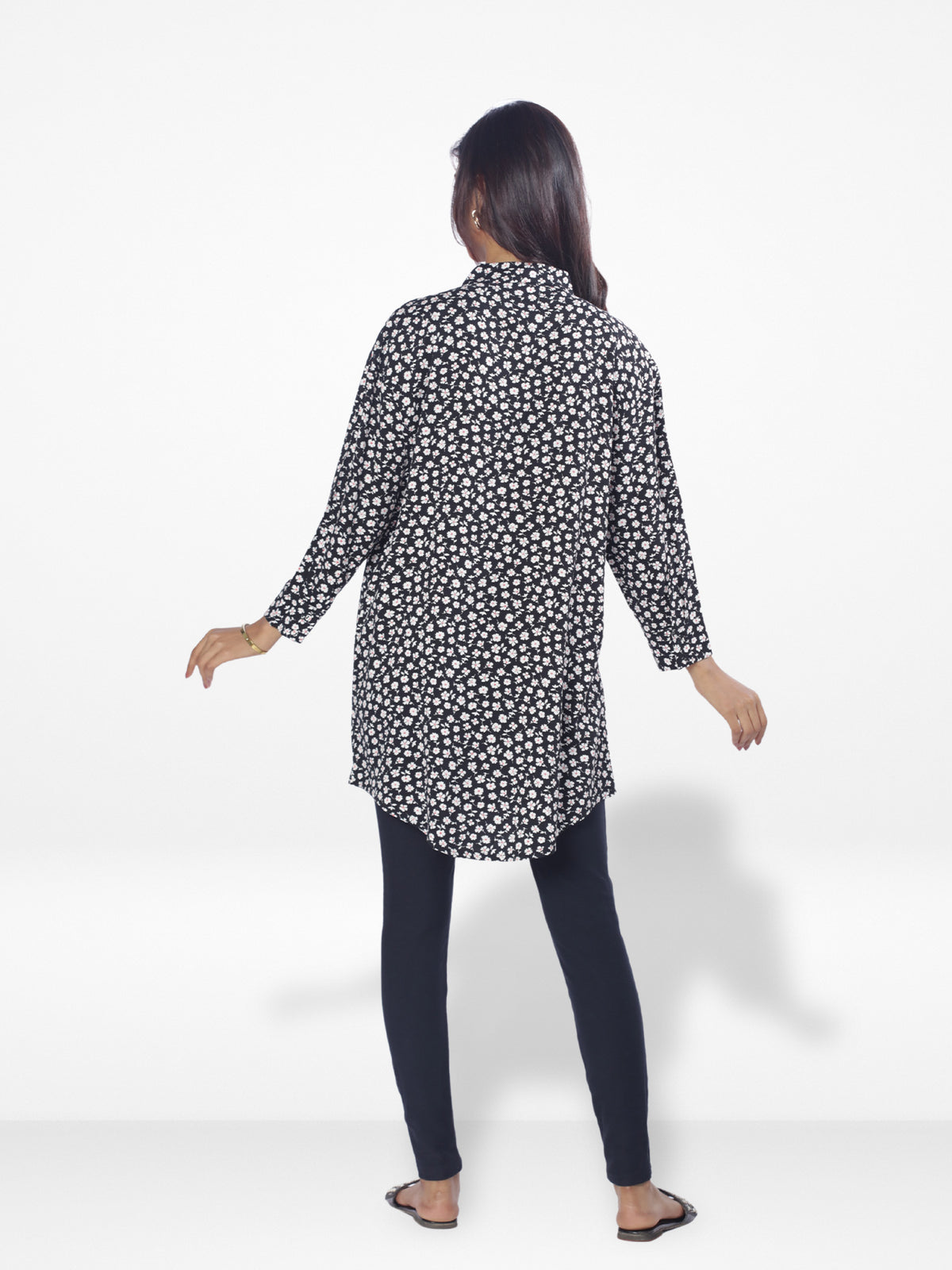 Women Flower Printed Long Top| Black Flower