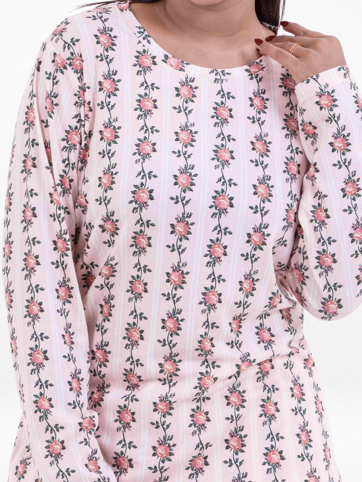 Women’s Long-Sleeve Crew Neck Pajama Top | All-Over Print Sleepwear Shirt | Soft & Stretchy Yummy Rib Fabric | Lounge Top - Blushing Bride Rose