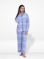 Women Velour Sleepwear Long Sleeve check print Pyjama Set