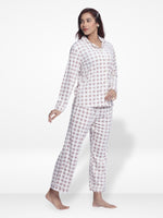 Women Velour Sleepwear Long Sleeve White Check Pyjama Set