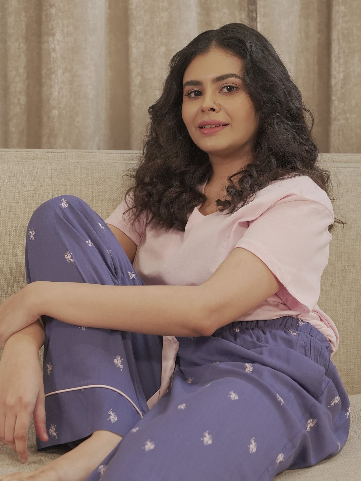 Women US polo Crew NeckShort Sleeve LoungewearSet