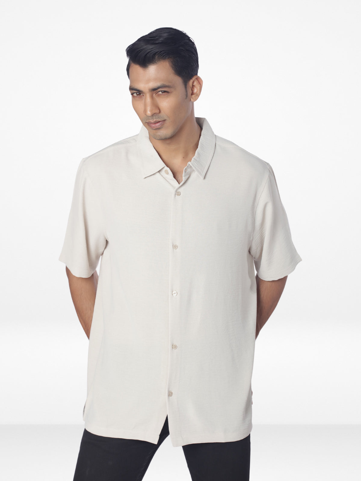 Men's Relaxed-Fit Half-Sleeve Casual Shirt| Beige