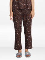 Women’s All Over Printed Lounge Pants | Soft Stretch Yummy Rib Fabric | Drawstring Waist Casual Sleepwear & Pajama Trousers - Coffee