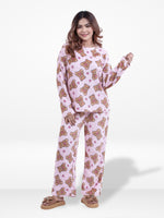 Women’s Cute Bear Printed Pyjama Set – Long Sleeve Top & Pants, Soft Cozy 2-Piece Sleepwear Nightwear for Winter & Everyday Comfort