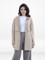 Women’s Soft Pastel Longline Hooded Jacket –Casual Outerwear with Snap Button Closure & Side Pockets