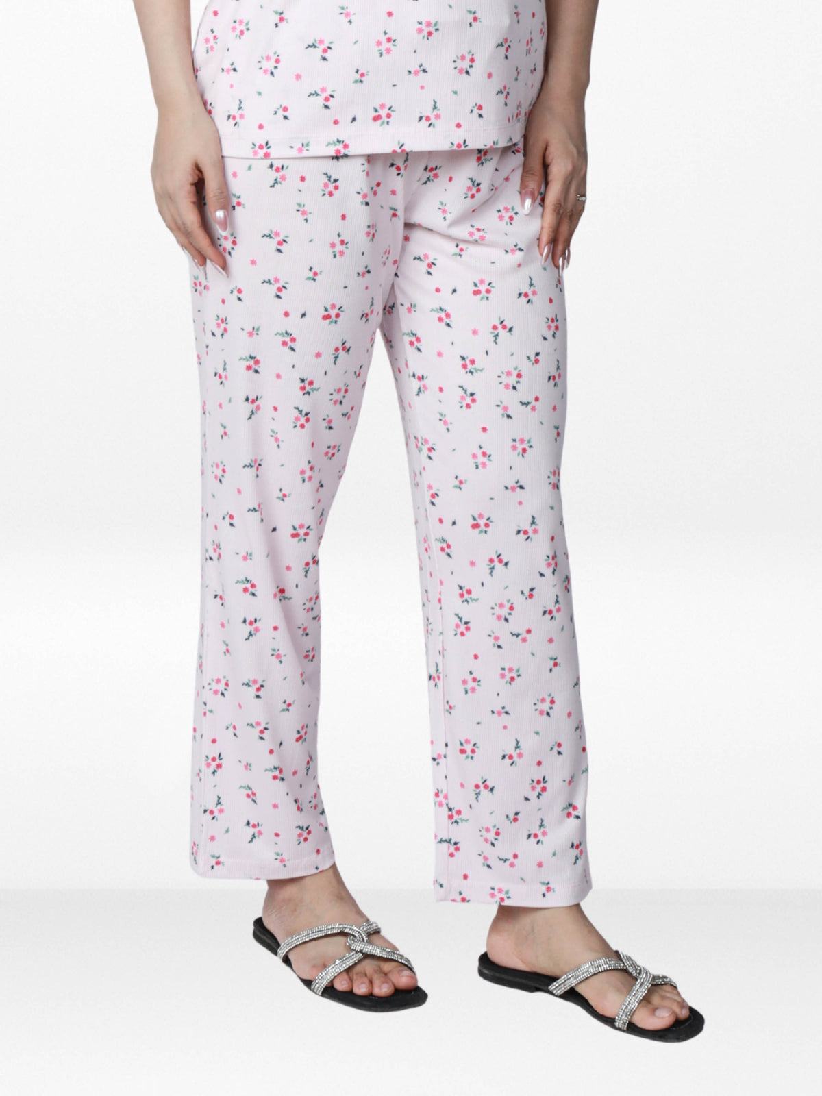 Women’s All Over Printed Lounge Pants | Soft Stretch Yummy Rib Fabric | Drawstring Waist Casual Sleepwear & Pajama Trousers - Pink