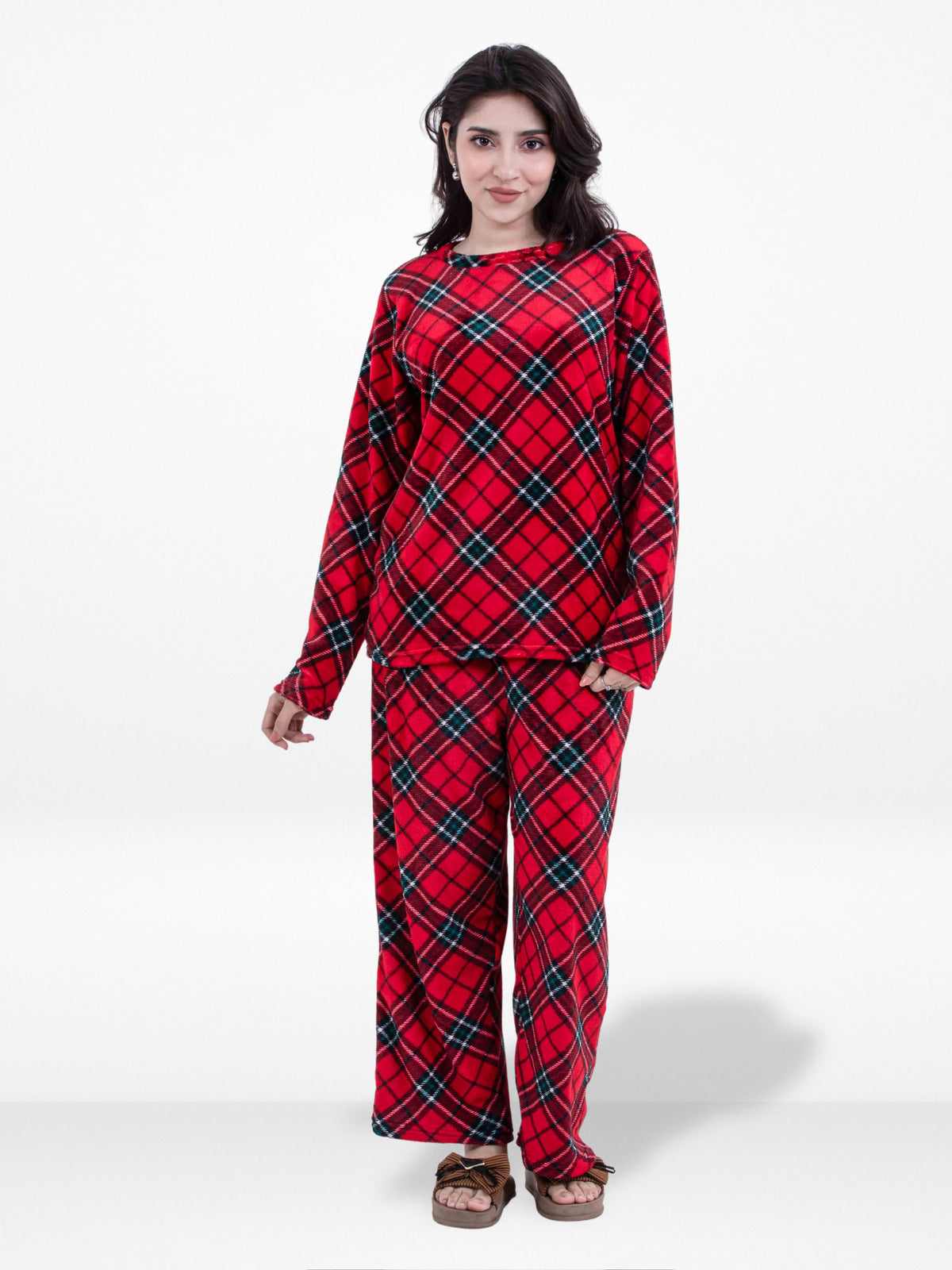 Women’s RedStripe Printed Pyjama Set – Long Sleeve Top & Pants, Soft Comfortable Sleepwear, Cozy Winter Loungewear for Women