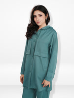 Women’s Soft Pastel Longline Hooded Jacket –Casual Outerwear with Snap Button Closure & Side Pockets
