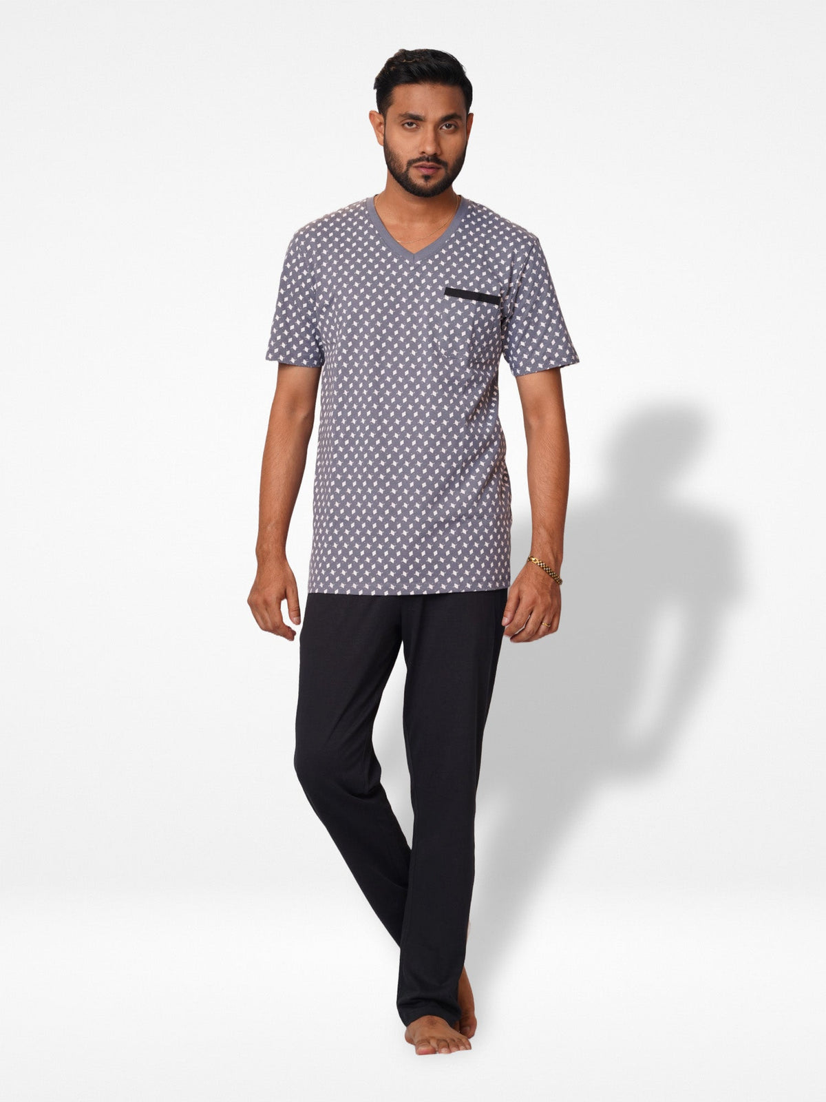 Men's AOP T-Shirt & Trouser Lounge Set Gey