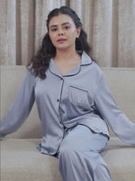 Women's Satin Notch collar & Full Sleeve Sleepwear set |Satin Fabric