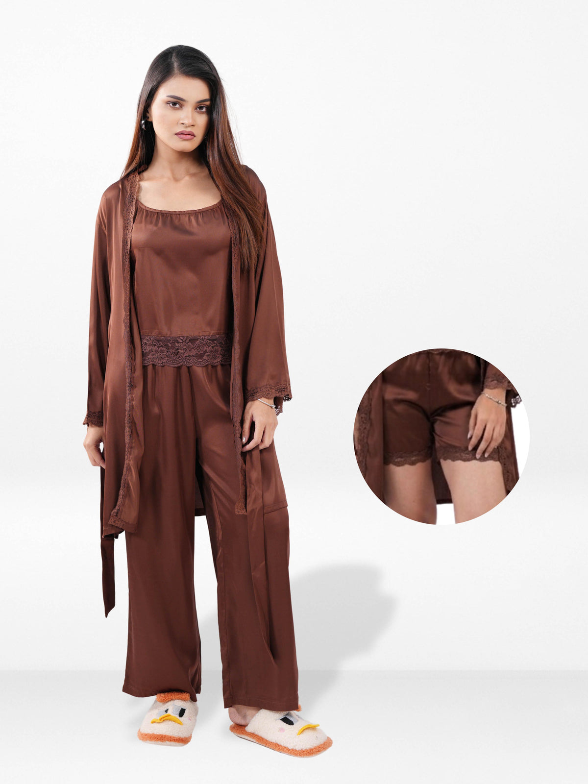 Women’s Satin 4 Piece Night Dress Set – Luxury Sleepwear | Soft Silky Comfortable Nightwear