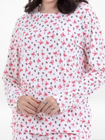 Women’s Long-Sleeve Crew Neck Pajama Top | All-Over Print Sleepwear Shirt | Soft & Stretchy Yummy Rib Fabric | Lounge Top - Egret