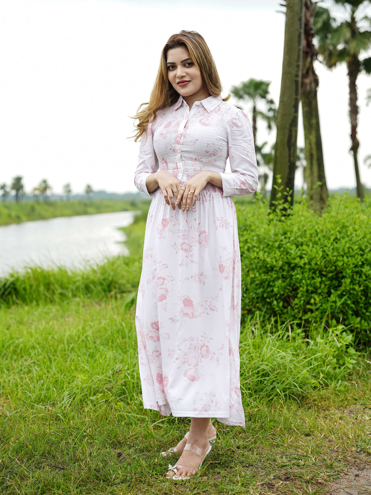 Women’s Floral Print Crepe Maxi Dress – Mystical Long Dress for Casual & Evening Wear