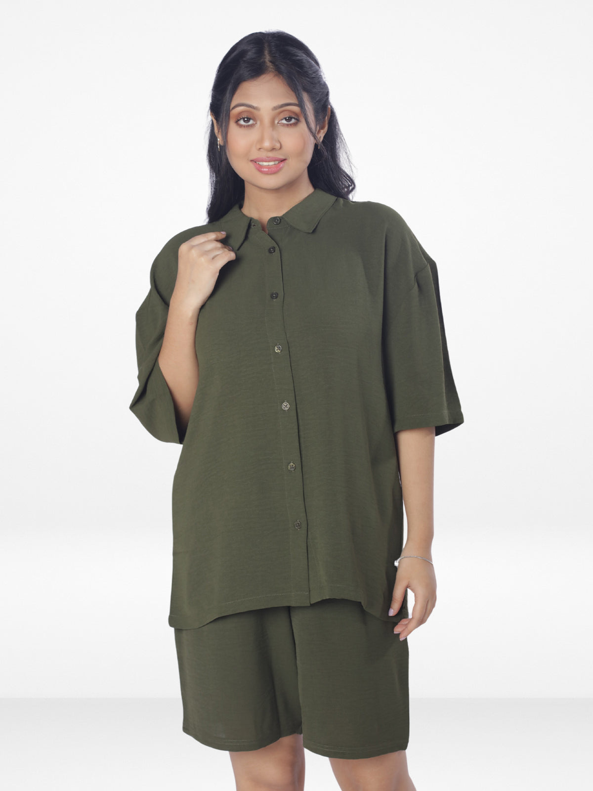 Women Solid Color Co-Ord Set| Short Sleeve| Olive