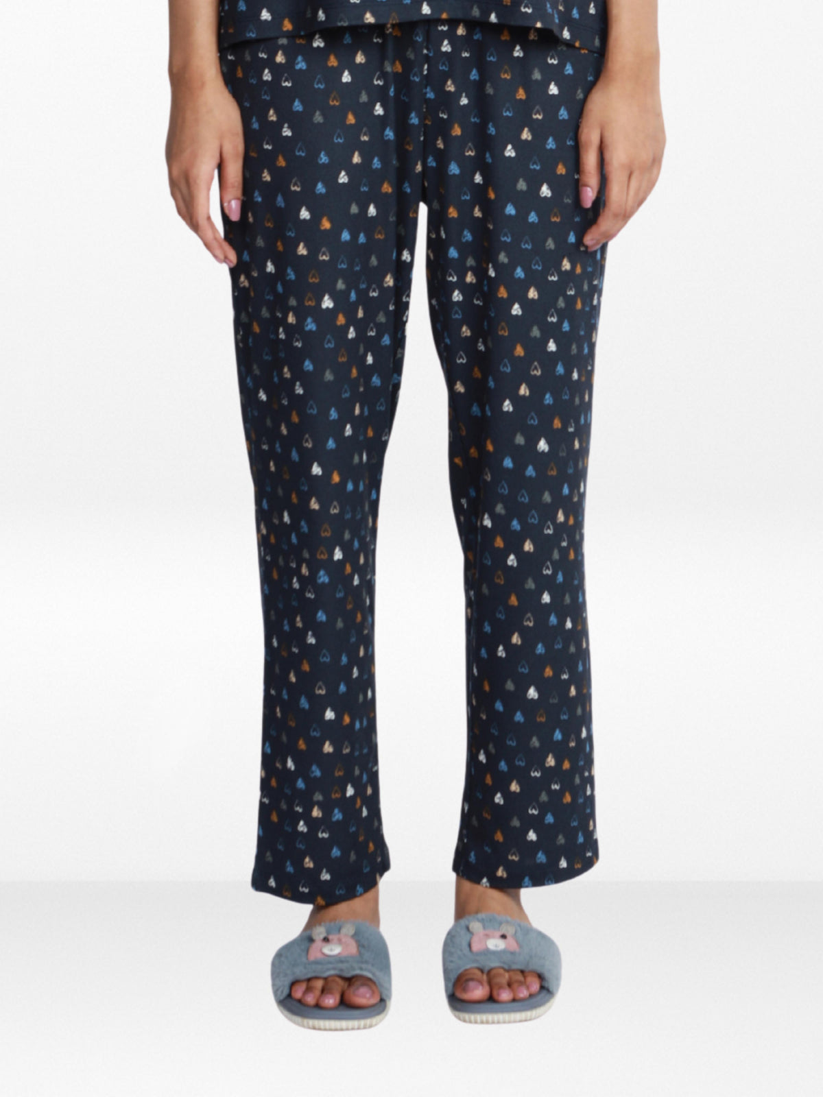Women’s All Over Printed Lounge Pants | Soft Stretch Yummy Rib Fabric | Drawstring Waist Casual Sleepwear & Pajama Trousers - Navy