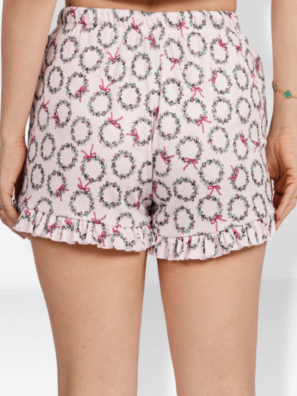Womens All Over Printed Frill Height Style Bottom Shorts for Trendy Casual Wear - Blushing Bride