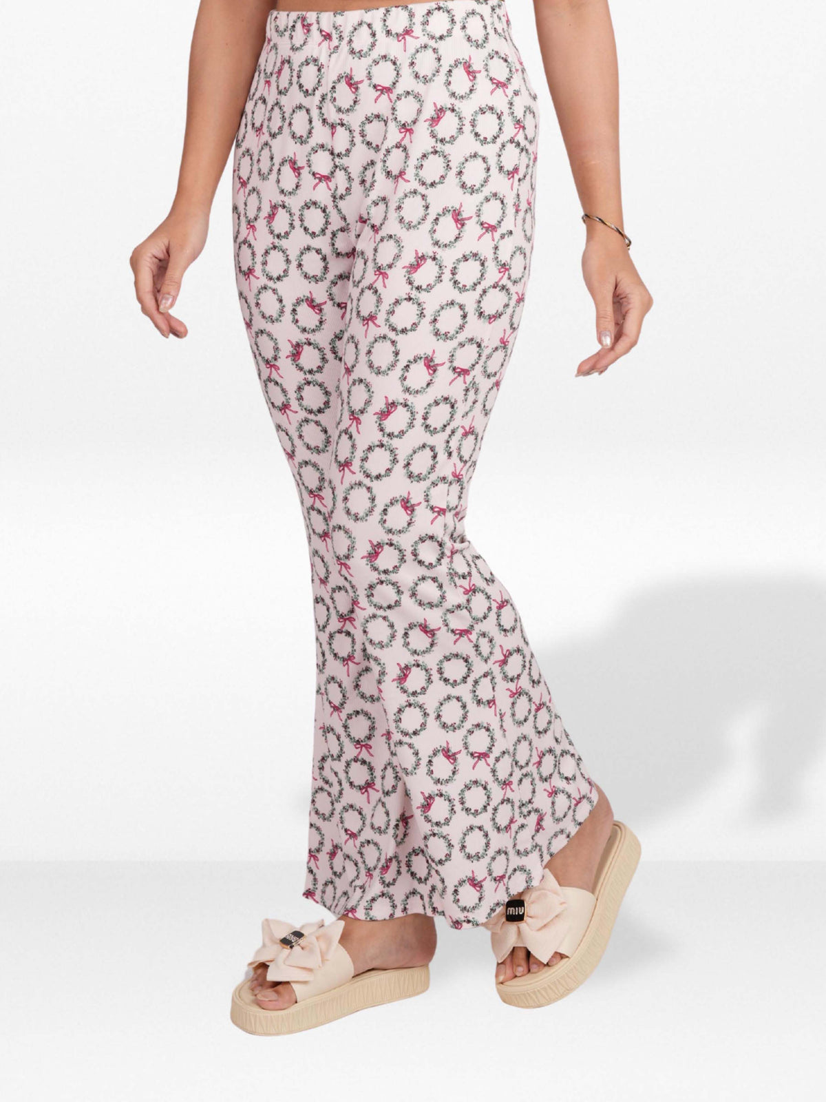 Women’s Printed Palazzo Pants | Wide Leg Lounge Trousers for Women | Soft Stretch Yummy Rib Fabric | Casual & Party Wear Bottoms - Blushing Bride