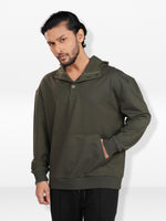Men’s Henley Hoodie – Relaxed Fit Pullover | Long Sleeve Hooded with Button Placket & Kangaroo Pocket