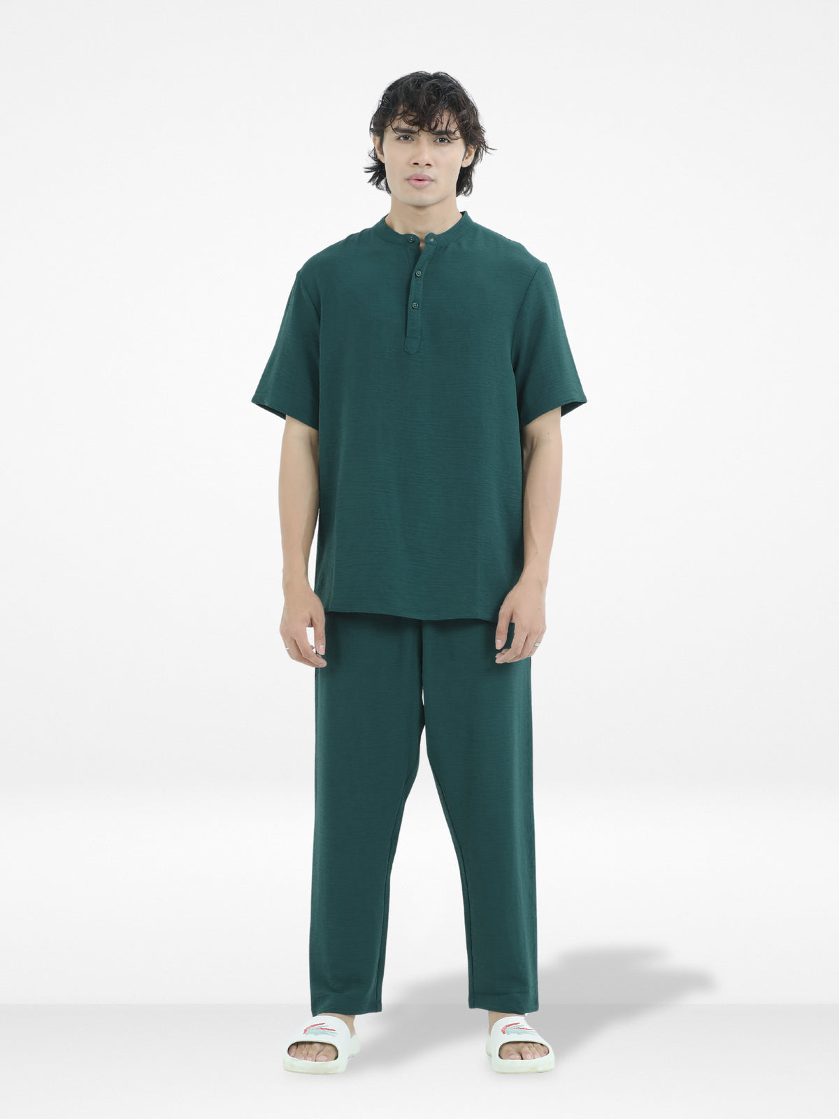 Men's Short Sleeve Shirt & Long Pant Set| Green