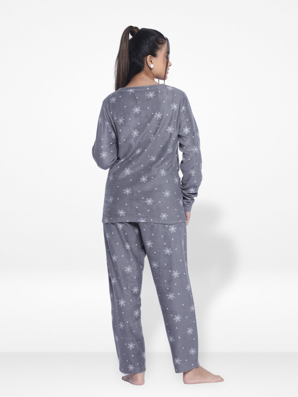 Women's Micro Polar Fleece Star Print Crew Neck Long Sleeve Pyjama Set