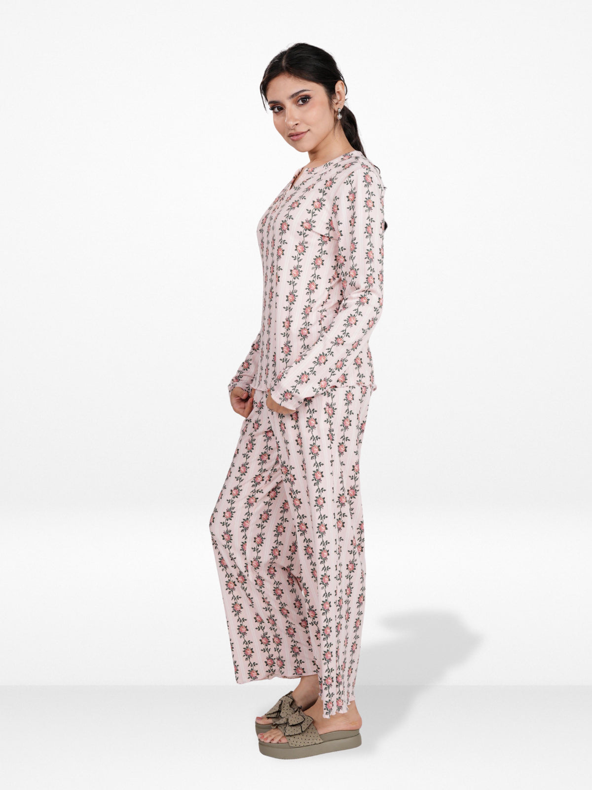 Women’s Henley Sleepwear Set – Long Sleeve Printed Pajama Top & Shorts | Soft Lightweight 2-Piece Nightwear