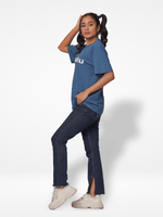 Women Graphics Logo Print T-shirt with Short Sleeves and Round Neck