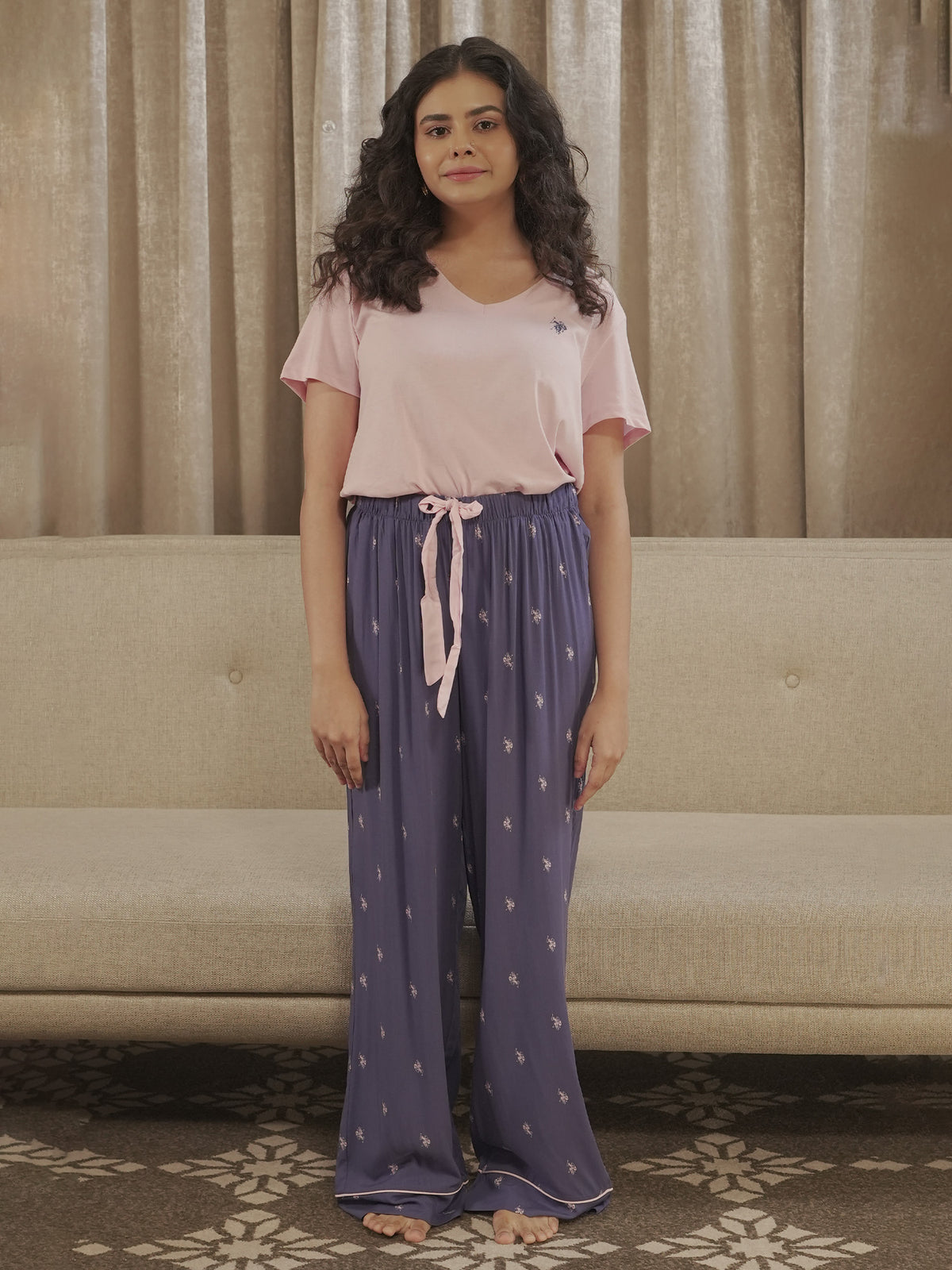 Women US polo Crew NeckShort Sleeve LoungewearSet