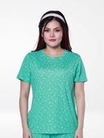 Women’s All Over Printed Short Sleeve Lounge Top | Soft Stretch Yummy Rib Fabric | Crew Neck Casual Sleepwear & Loungewear Top - F.Florida
