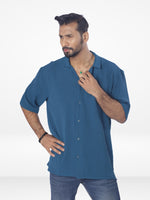 Men's Half-Sleeve Relaxed-Fit Casual Cuban Collar Shirt| LT.GREEN
