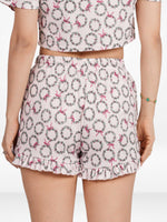 Womens All Over Printed Frill Height Style Bottom Shorts for Trendy Casual Wear - Blushing Bride