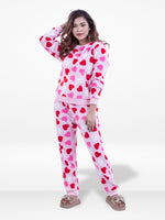 Women’s HeartPrinted Pyjama Set –Long Sleeve Sleepwear, Soft & Cozy 2-Piece Winter Nightwear