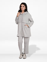 Women’s Soft Pastel Longline Hooded Jacket –Casual Outerwear with Snap Button Closure & Side Pockets