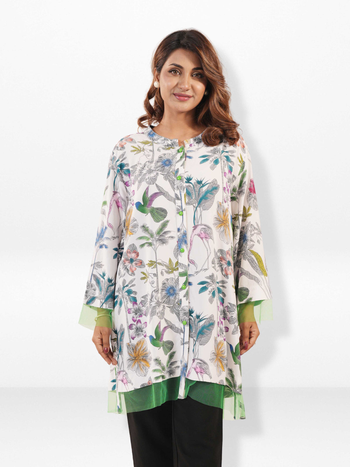 Women’s Floral All Over Print Long Sleeve Shirt – Soft Casual Coverd Button-Down Blouse