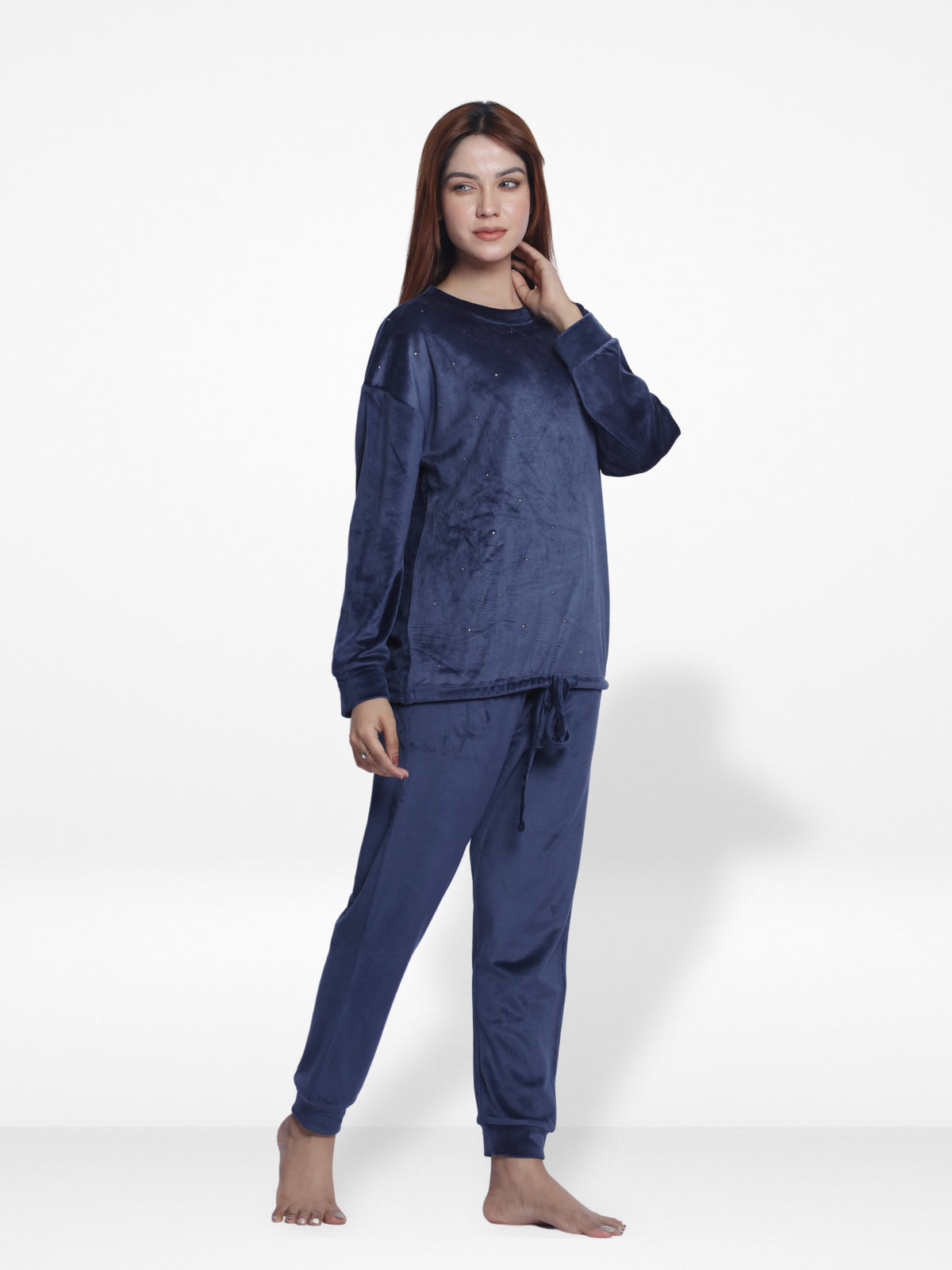 Women Velvety Sleepwear Long Sleeve Pyjama Set