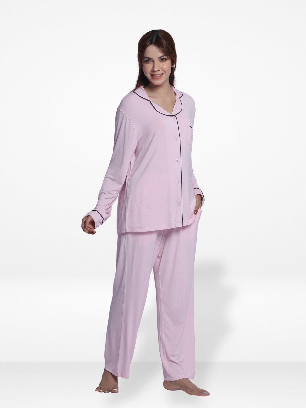 Women Solid Sleepwear Long Sleeve Pyjama Set