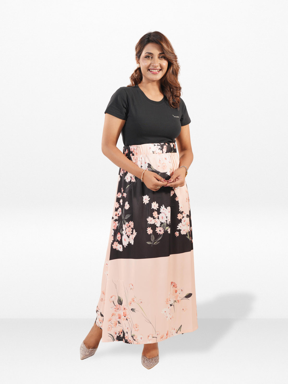 Women’s All Over Printed Maxi Skirt – Summer Pleated High Waist Casual Long Skirt