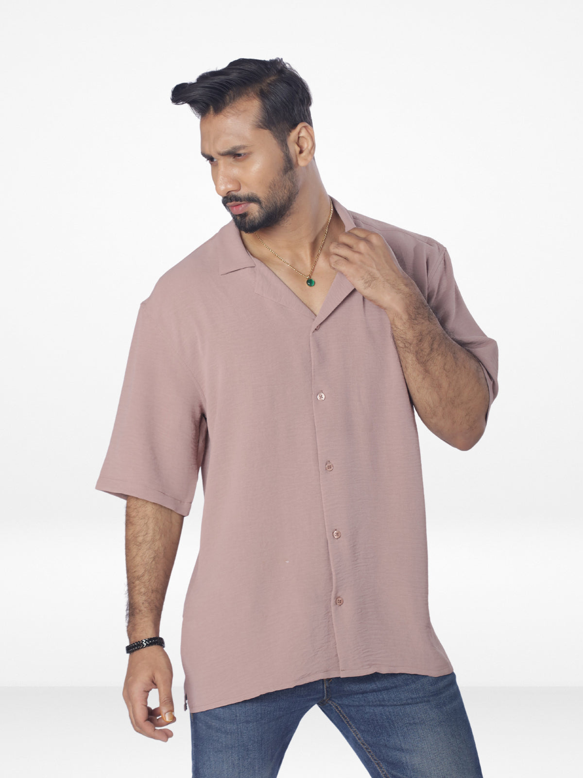 Men's Half-Sleeve Relaxed-Fit Casual Cuban Collar Shirt| COPPER