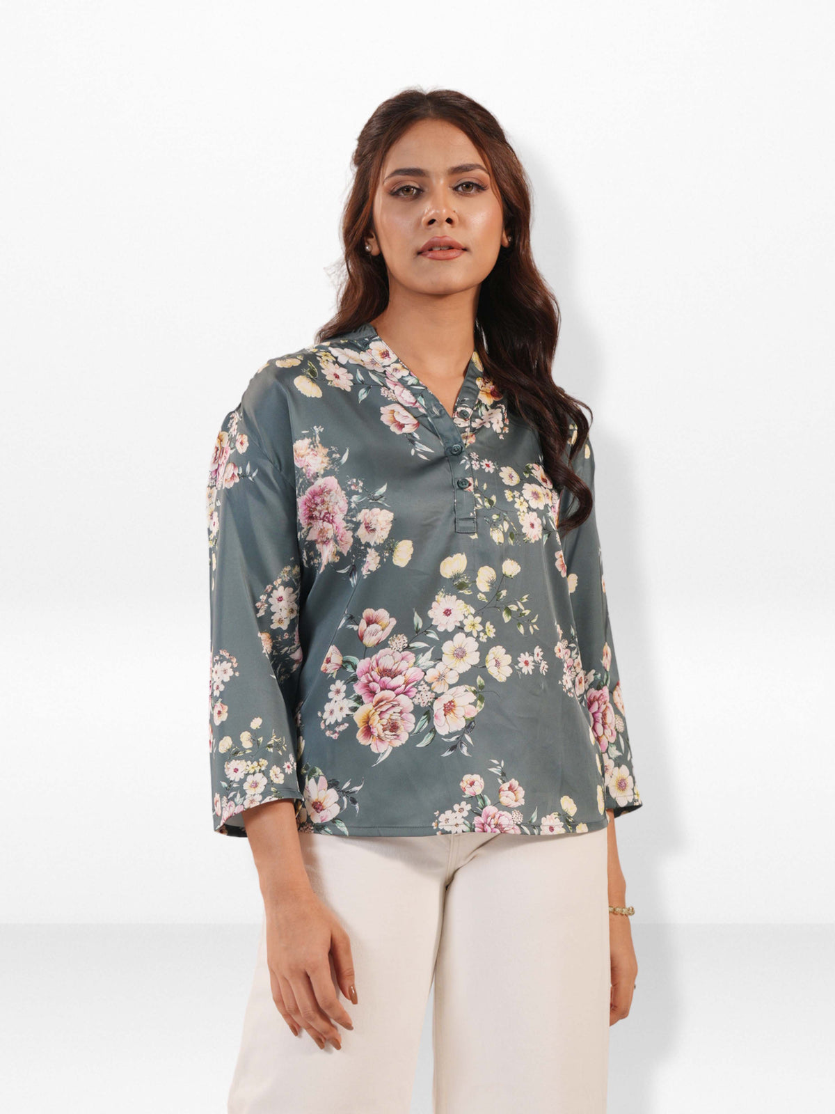 Women’s Floral Printed Satin Top – Casual Silky Blouse | Elegant Everyday & Party Wear