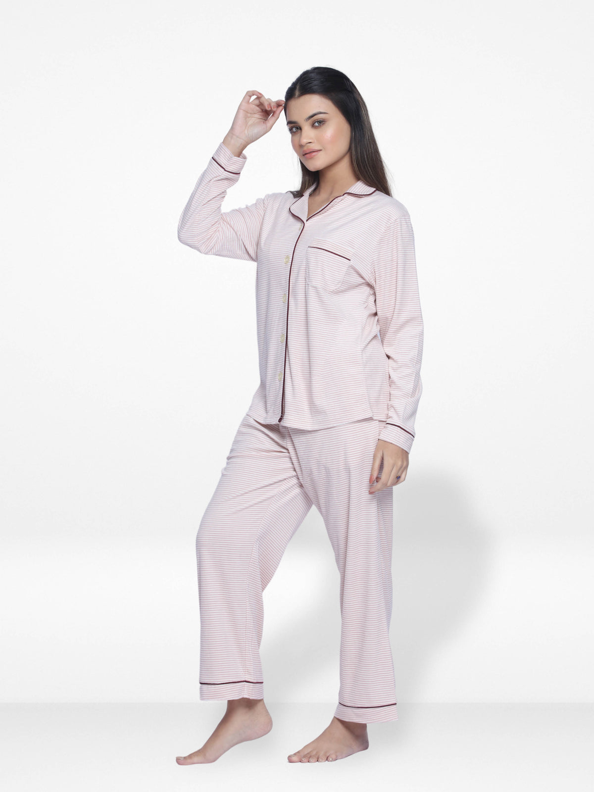 Women Velour Sleepwear Long Sleeve Rosy Aop Pyjama Set