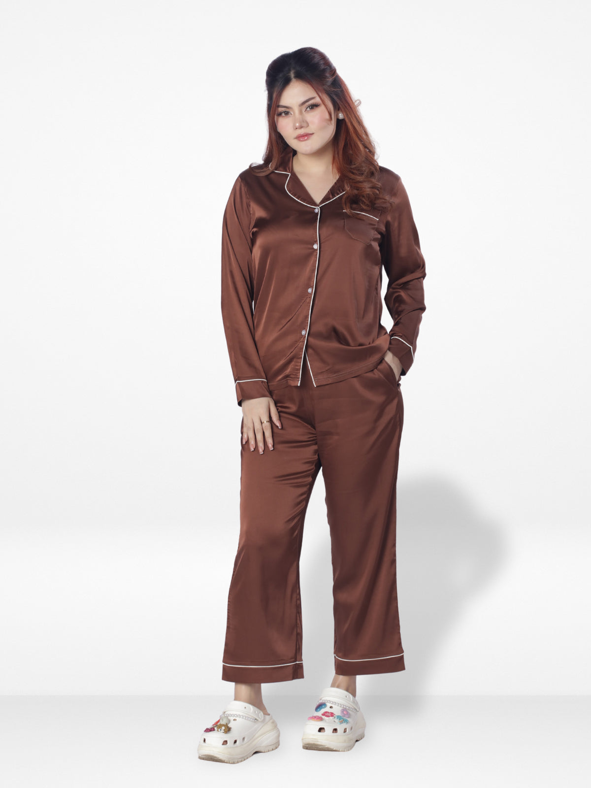 Women's Satin Notch collar & Full Sleeve Sleepwear set |Satin Fabric
