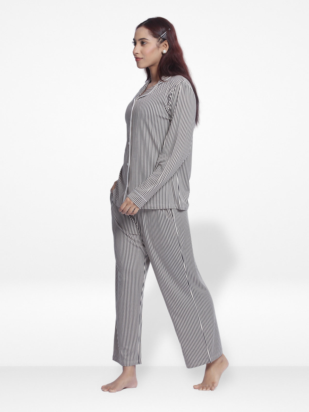 Women Black Check Sleepwear Long Sleeve Pyjama Set