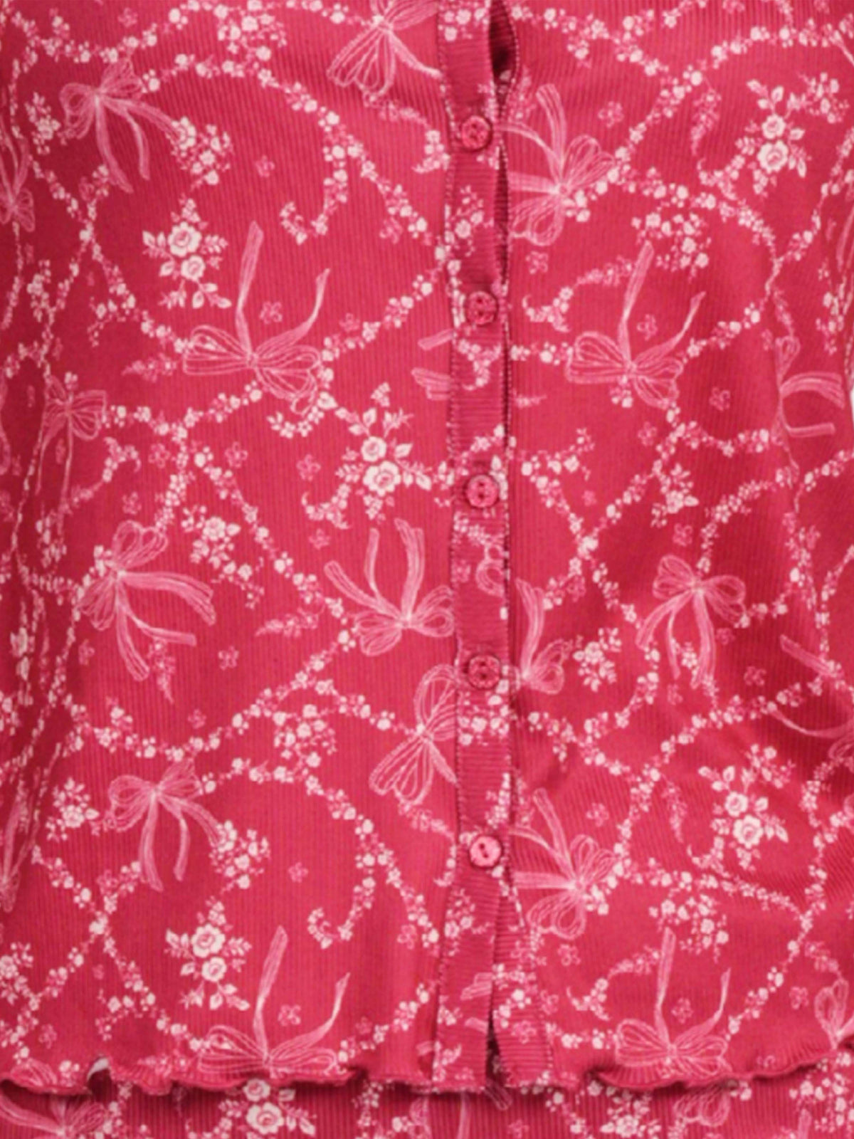 Women’s Short Sleeve Button-Down Top | Printed Sleepwear Shirt | Soft & Stretchy Yummy Rib Fabric | Lounge Top - Crimson