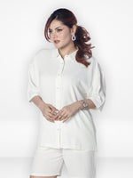 Women Solid Color Co-Ord Set| Short Sleeve| Off White