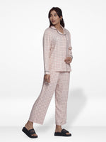 Women Warm Grey CheckSleepwear Long Sleeve Pyjama Set