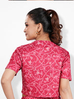 Womens All Over Printed Crop Top Crew Neck Half Sleeve Tee for Trendy Casual Wear - Crimson