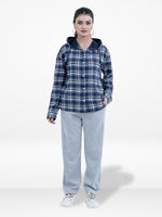 Women’s Plaid Cotton Flannel Hoodie – Long Sleeve Button-Up Shirt with Adjustable Drawstring Hood & Dual Pockets | Cozy Casual Wear for All Seasons