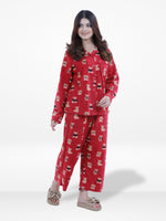 Women’s Teddy Bear Printed Pyjama Set – Micro Polar Fleece Long Sleeve Sleepwear Notch-Collar, Soft & Cozy 2-Piece Winter Nightwear