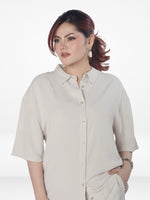 Women Solid Color Co-Ord Set| Short Sleeve| Beige