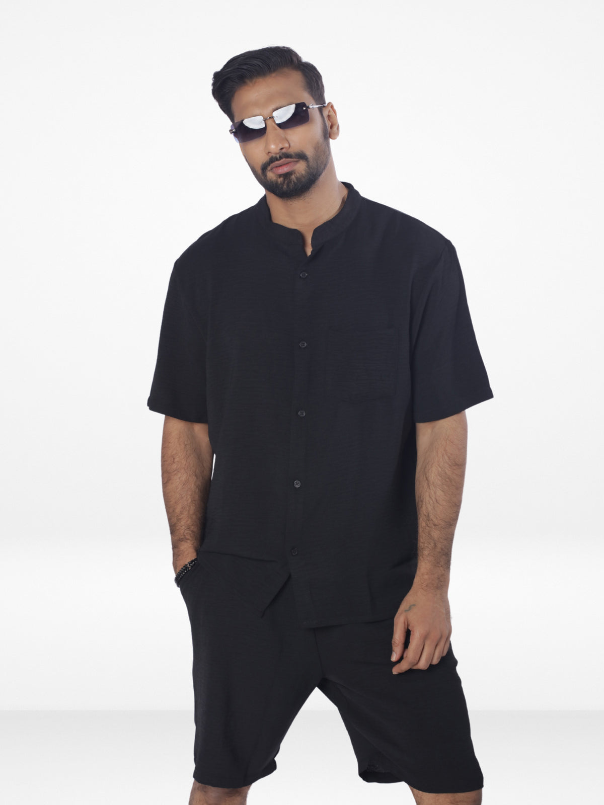 Men's Short Sleeve Shirt & Short Pant Set | Black